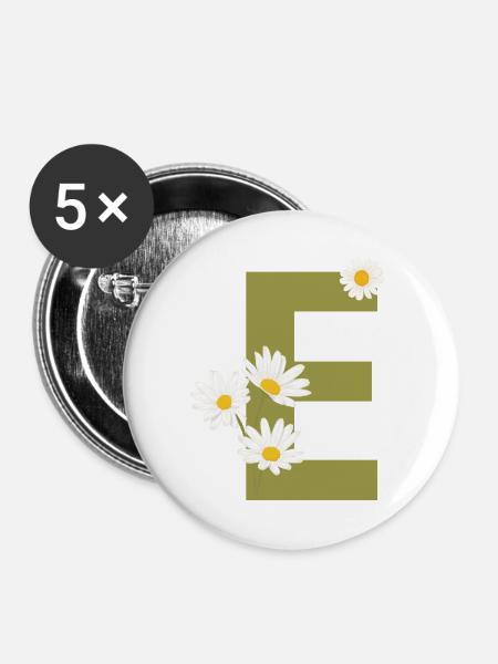 Grüne Gänseblümchen Brief - Buttons groß 56 mm (5er Pack) - Weiß