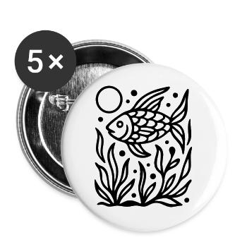 Minimal Line Art Fisch Ozean Natur Design - Buttons groß 56 mm (5er Pack) - Weiß - Vorne
