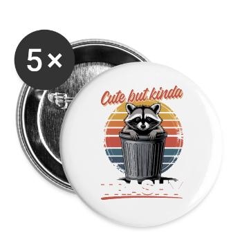 Funny Raccoon - Buttons groß 56 mm (5er Pack) - Weiß - Vorne