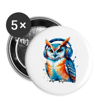 Kopfhörer Eule in Farbenspiel - Buttons groß 56 mm (5er Pack) - Weiß - Vorne