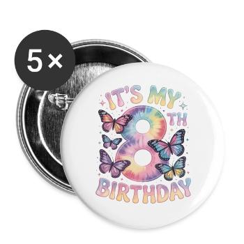 Décoration papillon arc-en-ciel 8e anniversaire - Lot de 5 grands badges (56 mm) - blanc - Devant