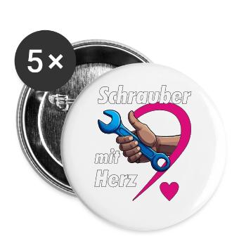 Schrauber mit HERZ - Buttons groß 56 mm (5er Pack) - Weiß - Vorne