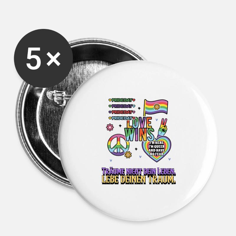 Love Wins Pride Rainbow - Buttons large 2.2''/56 mm (5-pack) - white