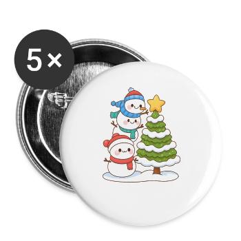 Verschneites Trio und Tannenbaum-Charme - Buttons groß 56 mm (5er Pack) - Weiß - Vorne
