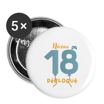 Niveau 18 Débloqué - Lot de 5 grands badges (56 mm) - blanc - Devant