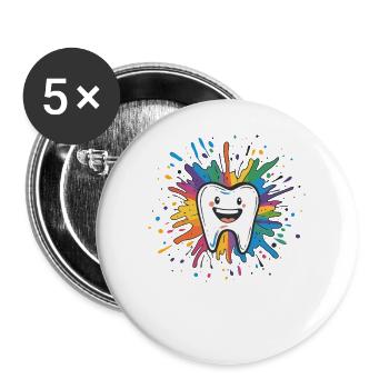 Bunter Zahn Spritzer - Buttons groß 56 mm (5er Pack) - Weiß - Vorne