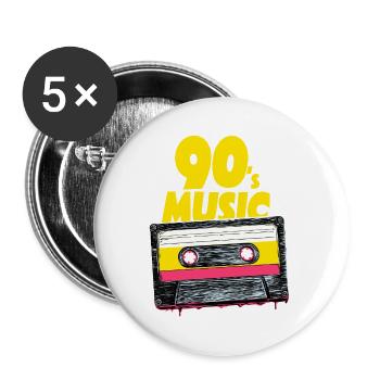 90's Music with retro tape audio cassette - Buttons large 2.2''/56 mm (5-pack) - white - Front
