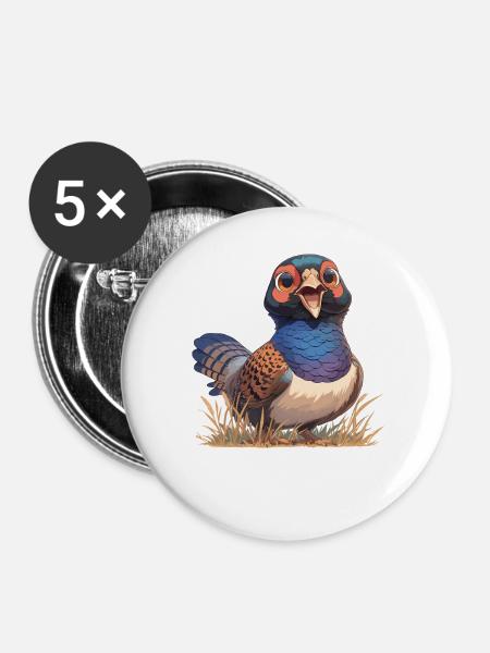 Fasane Fasan - Buttons groß 56 mm (5er Pack) - Weiß
