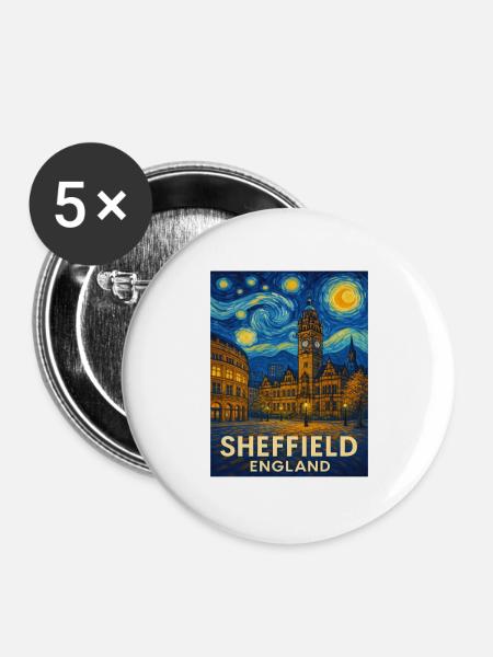 Sheffield England - Buttons groß 56 mm (5er Pack) - Weiß