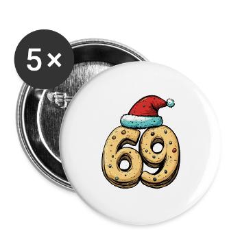 69 Zahl Keks Weihnachten - Buttons groß 56 mm (5er Pack) - Weiß - Vorne