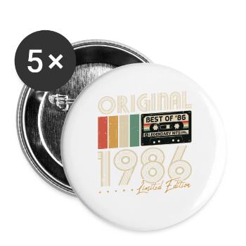Original 1986 Vintage Vintage Anniversaire Rétro - Lot de 5 grands badges (56 mm) - blanc - Devant