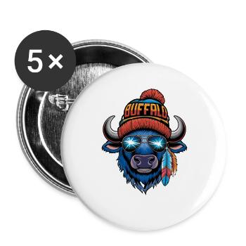 Cooler Bison Mit Mütze Und Brille Buffalo - Buttons groß 56 mm (5er Pack) - Weiß - Vorne