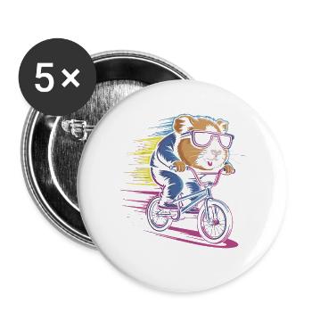 Rasender Hamster Radler - Buttons groß 56 mm (5er Pack) - Weiß - Vorne