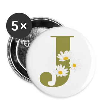 Lettre j vert marguerites - Lot de 5 grands badges (56 mm) - blanc - Devant