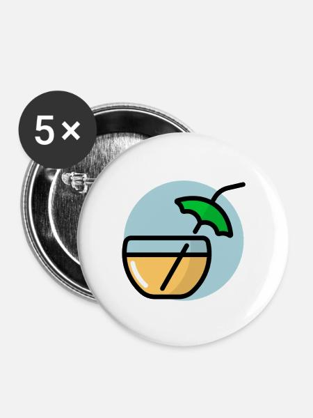 Sommerlicher Cocktail mit Sonnenschirm - Buttons groß 56 mm (5er Pack) - Weiß