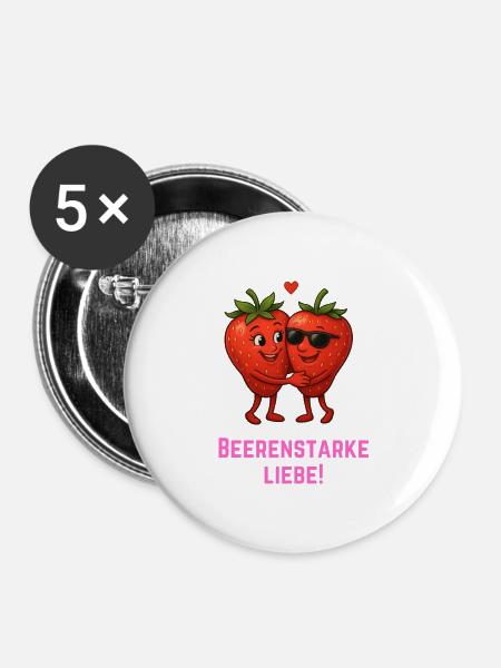 Beerenstarke Liebe - Erdbeer Duo - Buttons groß 56 mm (5er Pack) - Weiß