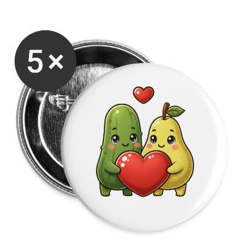 Herzen, Obst, Gurke, Birne - Buttons groß 56 mm (5er Pack) - Weiß - Vorne