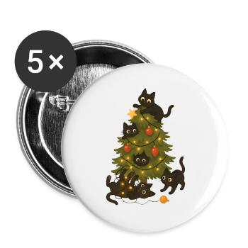 Lustige Katzen, die um den Weihnachtsbaum spielen - Buttons groß 56 mm (5er Pack) - Weiß - Vorne