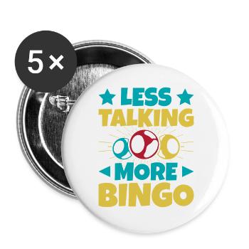Jeu de bingo Moins parler Plus Bingo - Lot de 5 grands badges (56 mm) - blanc - Devant