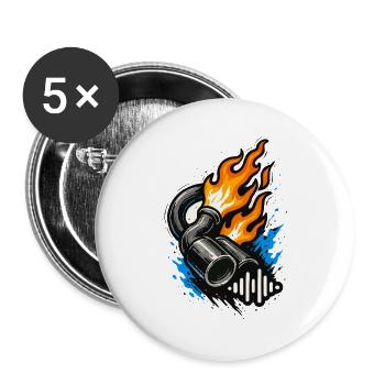 Flaming Exhaust Tuning Shirt Car Motorcycle - Buttons large 2.2''/56 mm (5-pack) - white - Front
