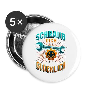 Schraub dich glücklich Schrauber Shirt Motorrad  - Buttons groß 56 mm (5er Pack) - Weiß - Vorne