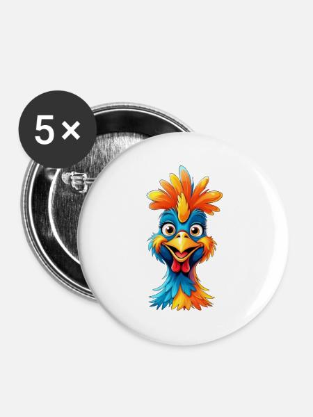 Farbenfroher Federhahn Cartoon - Buttons groß 56 mm (5er Pack) - Weiß