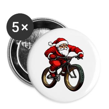 Biker Christmas / Santa Claus Mountain Biker - Buttons large 2.2''/56 mm (5-pack) - white - Front