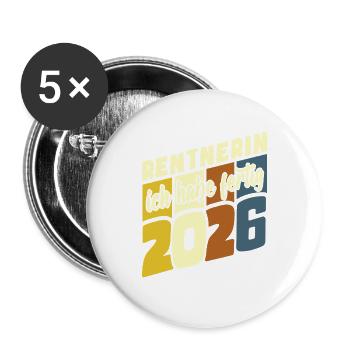 J’ai terminé | Retraité 2026 - Rente - Lot de 5 grands badges (56 mm) - blanc - Devant