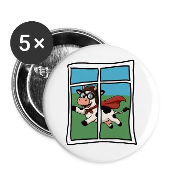 Kuhheld Comic  „am Fenster fliegt ne Kuh vorbei“ - Buttons groß 56 mm (5er Pack) - Weiß - Vorne