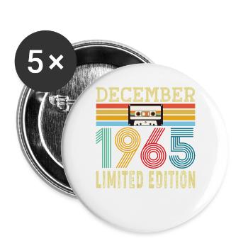 Born December 1965 60 Years 60th Birthday Gift - Buttons large 2.2''/56 mm (5-pack) - white - Front