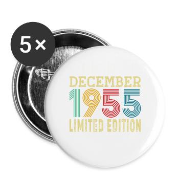 Né en Décembre 1955 70 Ans 70e Anniversaire Cadeau - Lot de 5 grands badges (56 mm) - blanc - Devant