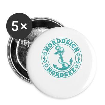 Nordsee Urlaub NORDDEICH Souvenirs Lustiges - Buttons groß 56 mm (5er Pack) - Weiß - Vorne