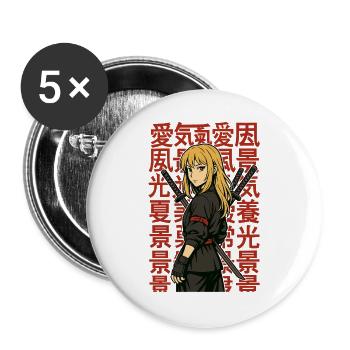 風景 愛 光 夏 景 Anime Heldin Schwert Kanji - Buttons groß 56 mm (5er Pack) - Weiß - Vorne