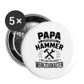 Papa Hammer Du bist der ganze Werkzeugkasten - Buttons groß 56 mm (5er Pack) - Weiß - Vorne