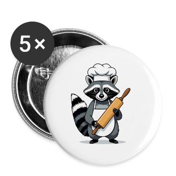 Cuisson du raton laveur avec un rouleau à pâtisserie - Lot de 5 grands badges (56 mm) - blanc - Devant