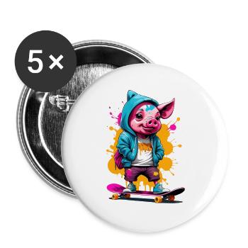 Pig Skate Streetwear Splash - Buttons large 2.2''/56 mm (5-pack) - white - Front