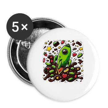 Grüne Rakete im Schoko-Universum - Buttons groß 56 mm (5er Pack) - Weiß - Vorne