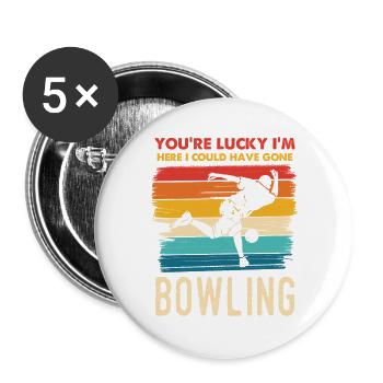 Glück, ich bin hier zum Bowling - Buttons groß 56 mm (5er Pack) - Weiß - Vorne