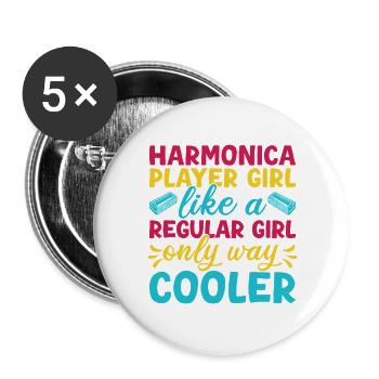 Funny Harmonica Player Girl Like A Regular Girl - Buttons groß 56 mm (5er Pack) - Weiß - Vorne