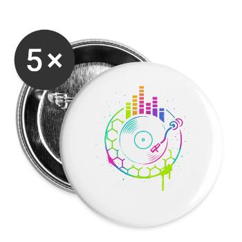 Musik Vinyl Plattenspieler DJ Equalizer Retro - Buttons groß 56 mm (5er Pack) - Weiß - Vorne