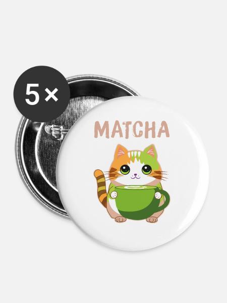 Matcha Katze - Buttons groß 56 mm (5er Pack) - Weiß