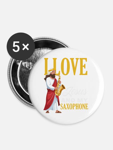Saxofon - Buttons groß 56 mm (5er Pack) - Weiß