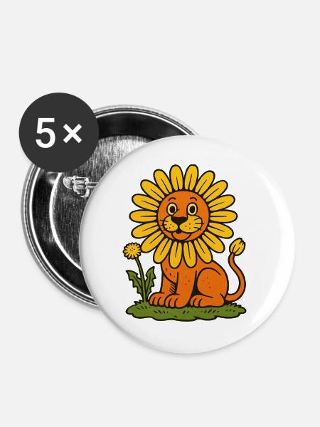 Sonnenblumenmähnenlöwe - Buttons groß 56 mm (5er Pack) - Weiß