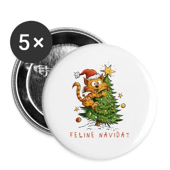 Feline Navidad Weihnachtskatze - Buttons groß 56 mm (5er Pack) - Weiß - Vorne