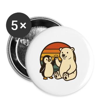 Eisbär und Pinguin - Buttons groß 56 mm (5er Pack) - Weiß - Vorne