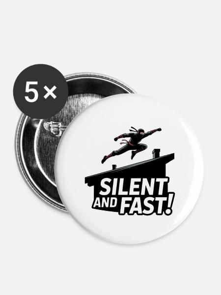 Silent Ninja Dachsprung - Buttons groß 56 mm (5er Pack) - Weiß