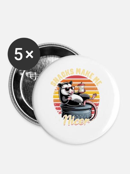 Funny Opossum - Buttons groß 56 mm (5er Pack) - Weiß