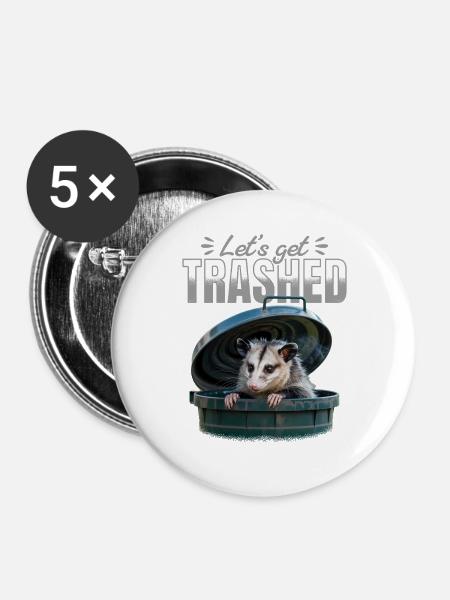 Funny Opossum - Buttons groß 56 mm (5er Pack) - Weiß
