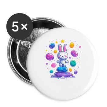 Cheerful bunny on colorful eggs - Buttons large 2.2''/56 mm (5-pack) - white - Front