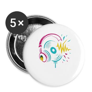 Neon Kopfhörer Vinyl, Techno Rave Sound - Buttons groß 56 mm (5er Pack) - Weiß - Vorne